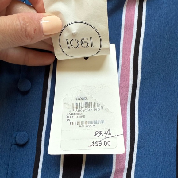 1901 Jumpsuit Romper Size XS Blue Pink Striped Casual Church Workwear Party Fall - Picture 13 of 13